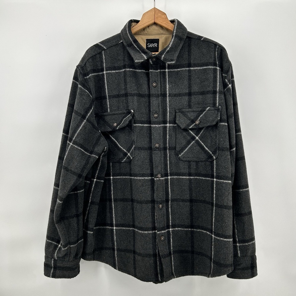SKYR Shacket Mens 2XL Gray Black Plaid Flannel Shirt Jacket Heavy Streetwear